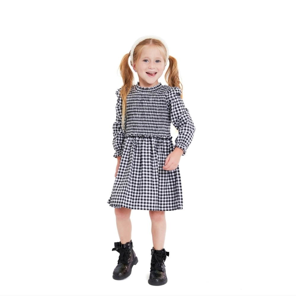 Girl's‎ Plaid Ruffle Long-Sleeves Dress Size 3T Black/White